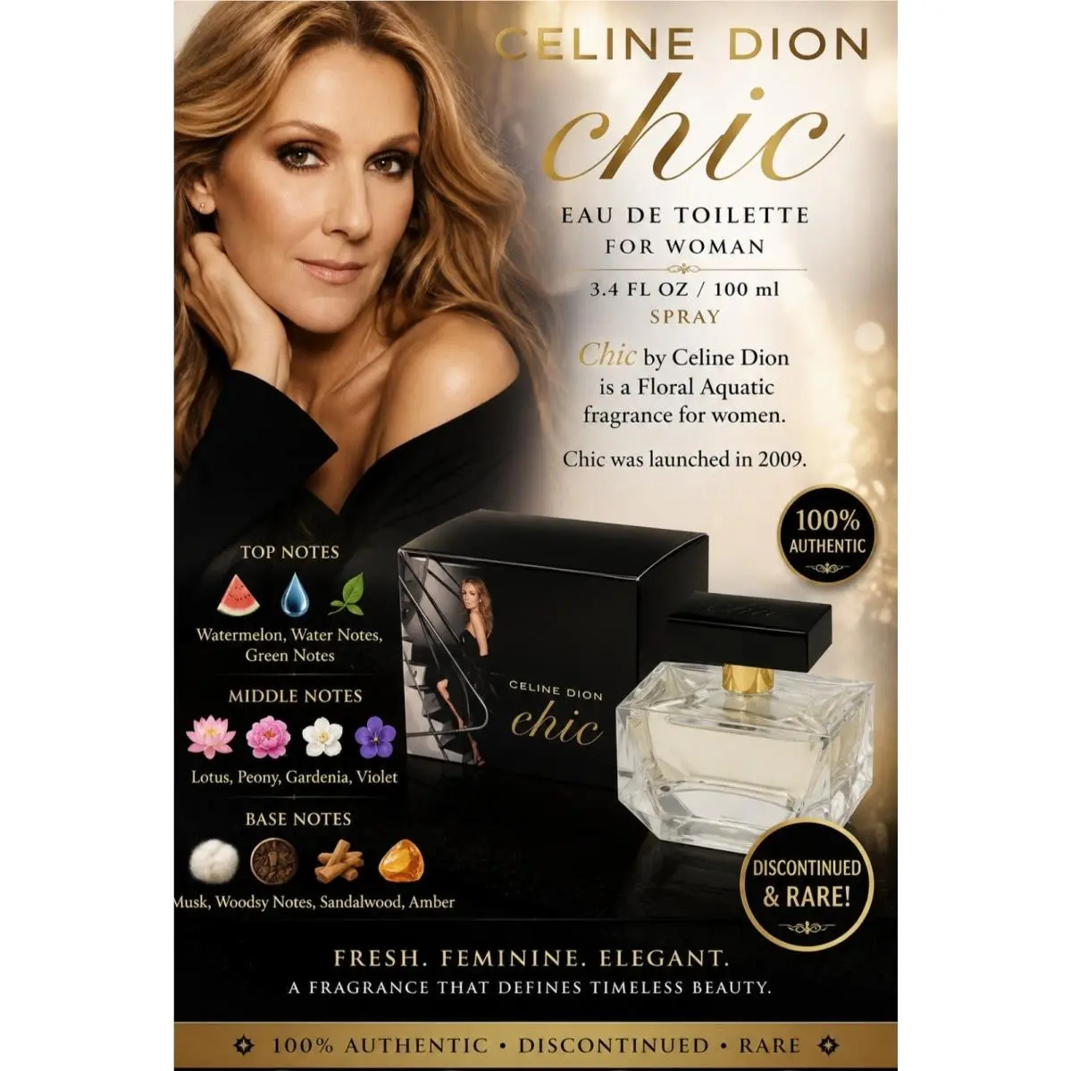 Dion Chic Eau De Toilette 3.4 fl oz / 100 ml Spray For Woman Rare by Celine