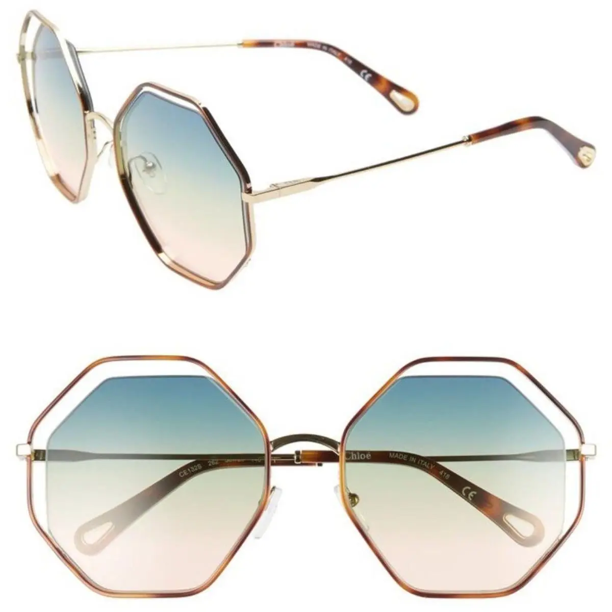 Chloe 58mm Octagonal Halo Lens Sunglasses Havana Gradient Blue