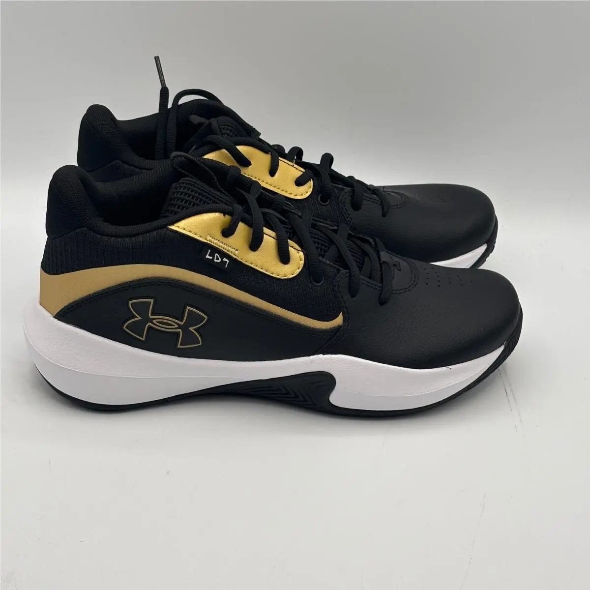 Under Armour UA Lockdown 7 Shoes Mens Size 9.5 Black Gold Basketball 3028512-001