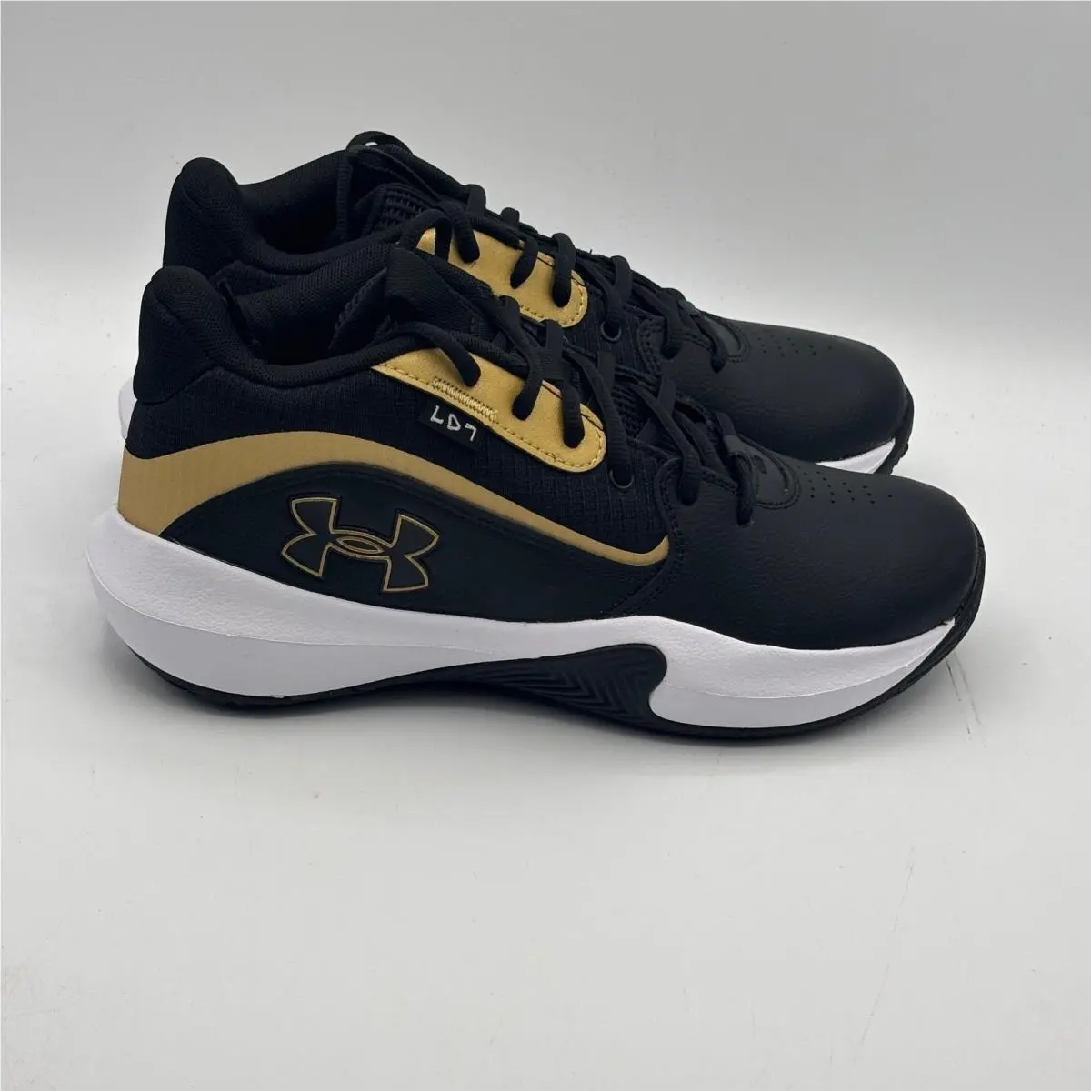 Under Armour Lockdown 7 Shoes Mens Size 7.5 Black Gold Basketball 3028512-001