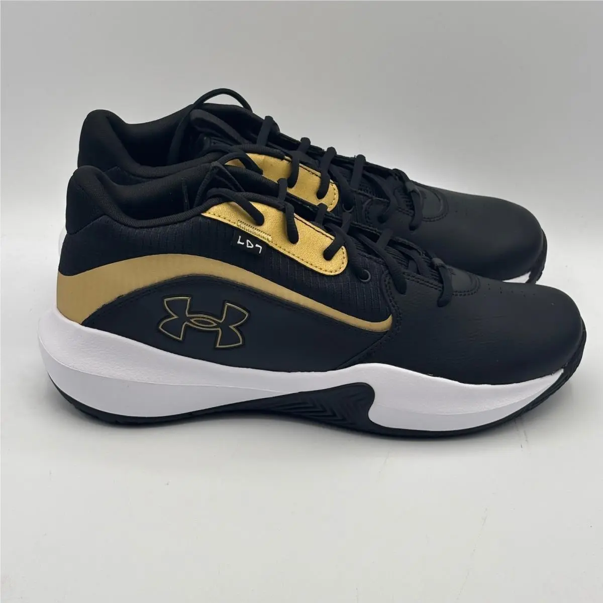 Under Armour UA Lockdown 7 Shoes Mens Size 13 Black Gold Basketball 3028512-001