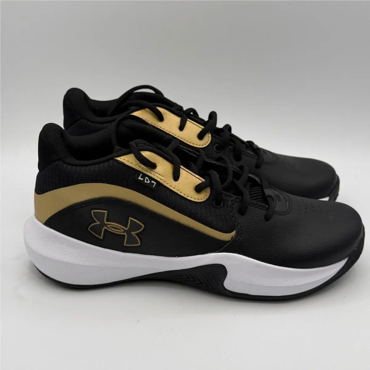 Under Armour UA Lockdown 7 Shoes Men Size 9 Black Gold Basketball 3028512-001