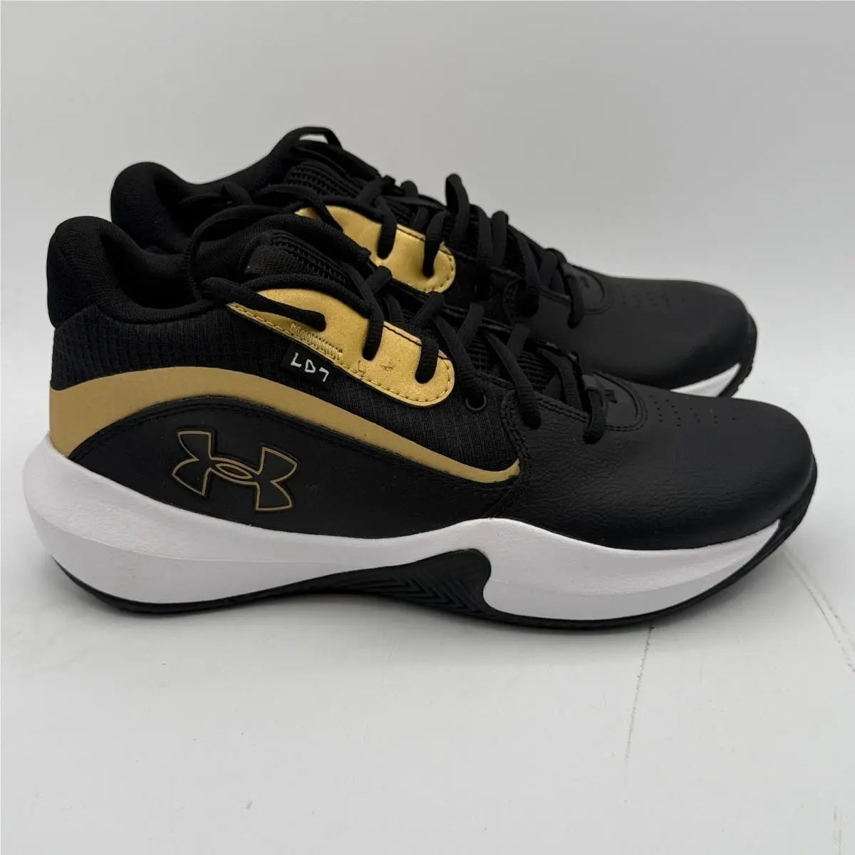 Under Armour UA Lockdown 7 Shoes Mens Size 10 Black Gold Basketball 3028512-001