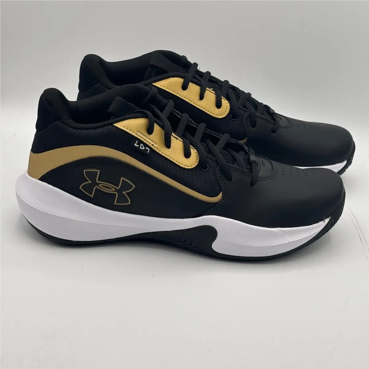 Under Armour Lockdown 7 Shoes Mens Size 11.5 Black Gold Basketball 3028512-001