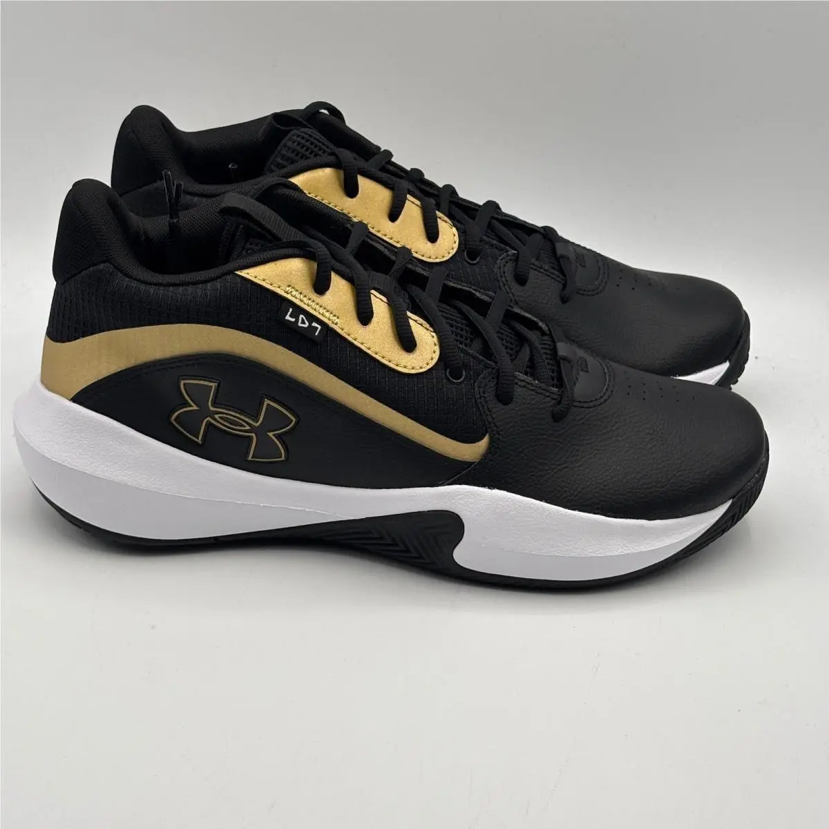 Under Armour UA Lockdown 7 Shoes Men Size 11.5 Black Gold Basketball 3028512-001