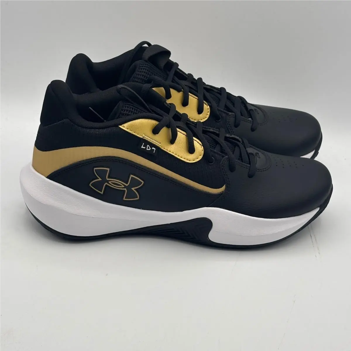 Under Armour UA Lockdown 7 Shoes Mens Size 11 Black Gold Basketball 3028512-001