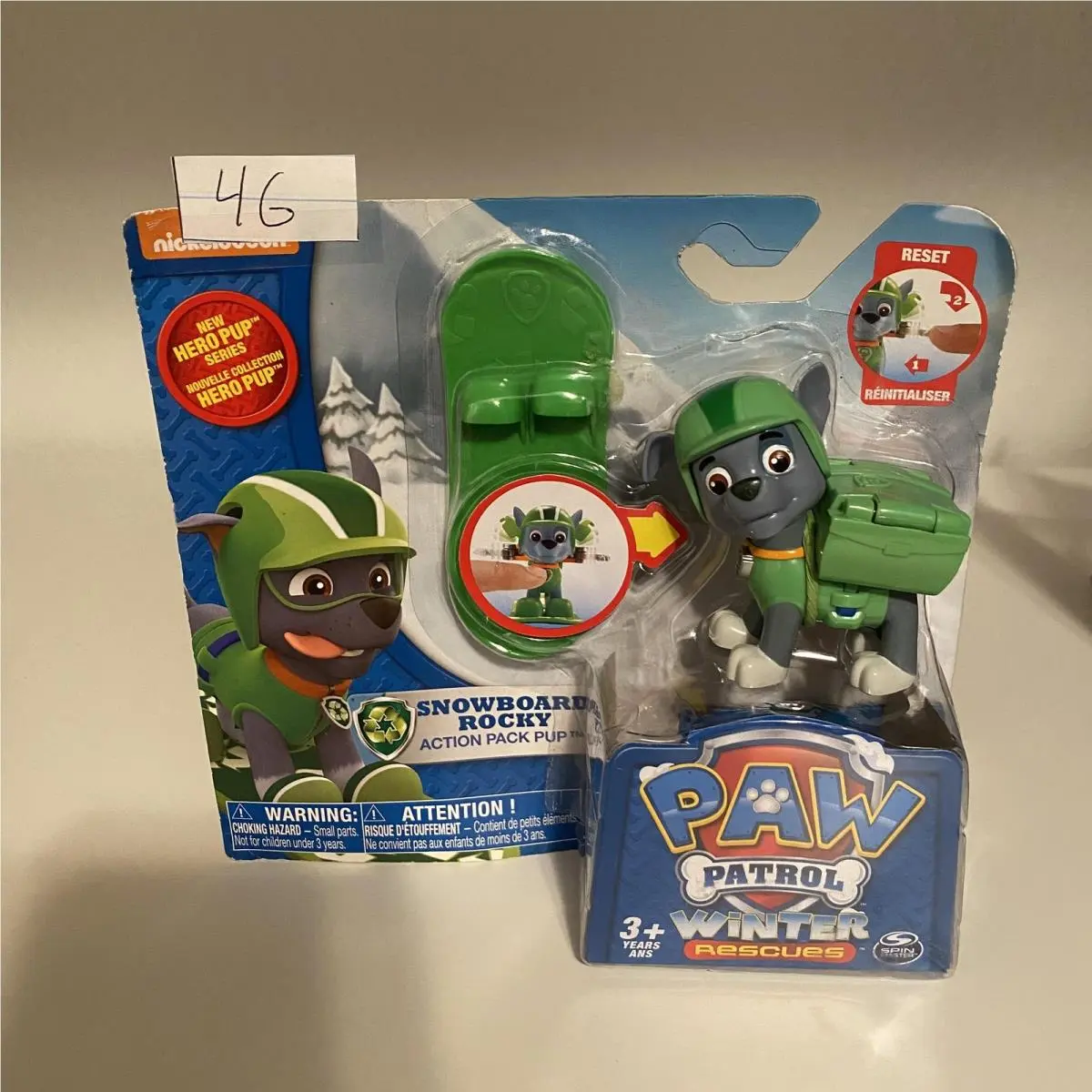 Paw Patrol Rocky Snowboard Action Figure Pack Pup Toy Winter Rescues Spin Master