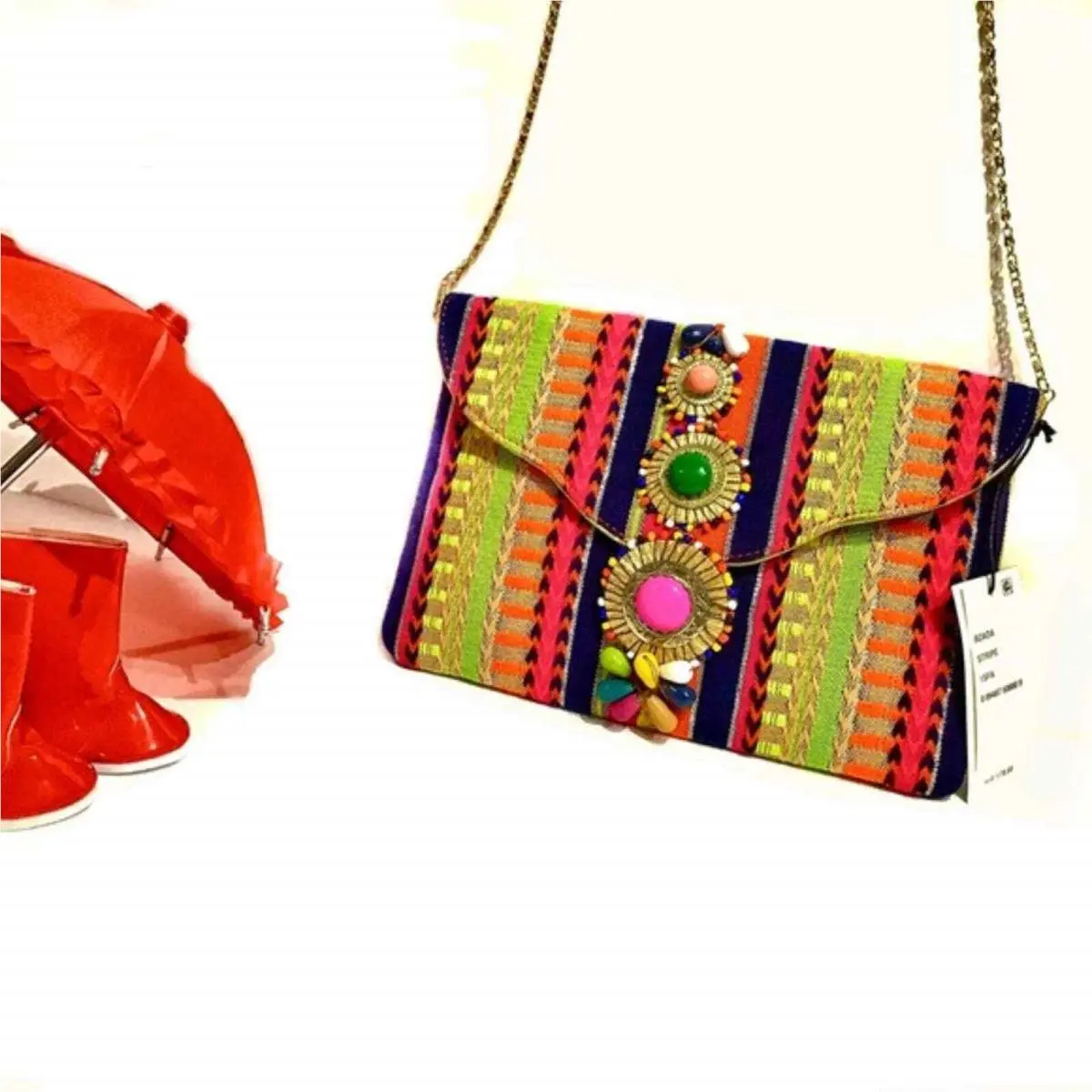 Crossbody Purse Envelope Clutch Bzada Bold Multi Color Stripe by Steve Madden