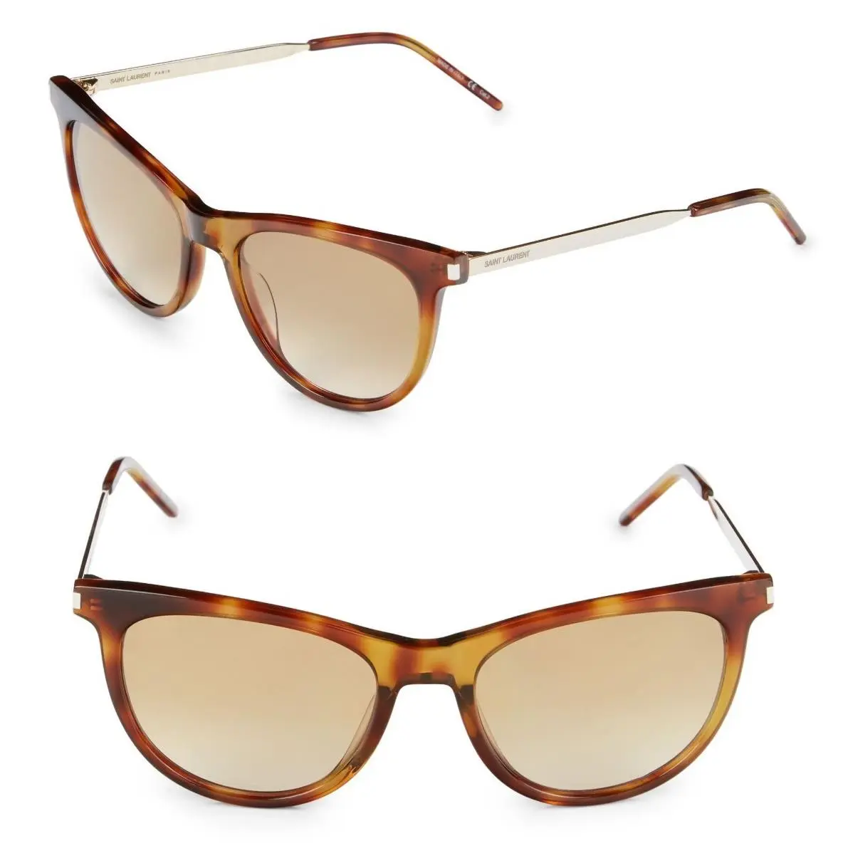 Saint Laurent SL510 005 54mm Oval Cat Eye Sunglasses Havana Gold Brown Gradient