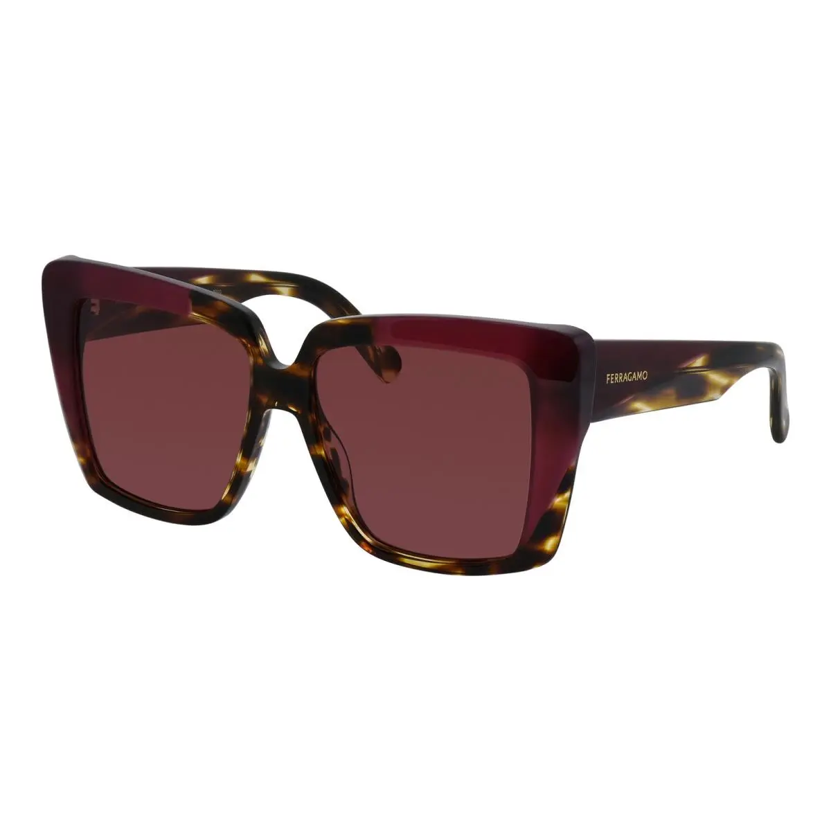 Salvatore Ferragamo SF 1060SN 215 Striped Brown Acetate Sunglasses Red Solid