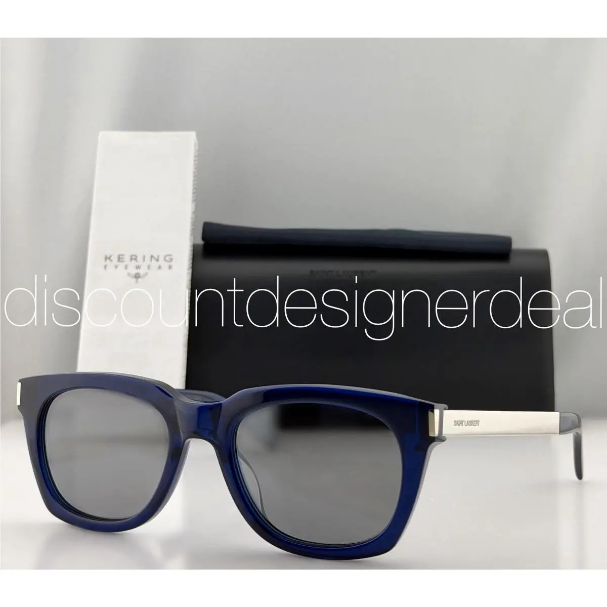 Saint Laurent SL 582 003 Blue Square Sunglasses Silver Mirror Unisex 53mm