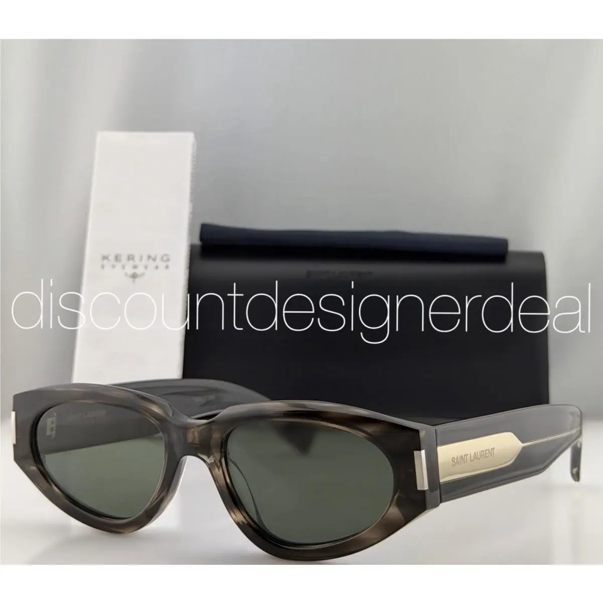 Saint Laurent SL 618 004 Havana Grey Green Cateye Sunglasses Unisex 56mm