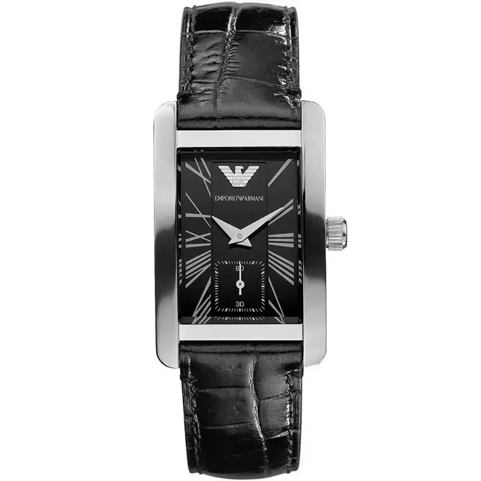 Emporio Armani Womens Watch AR0144 Black Dial Black Leather Strap Auhentic