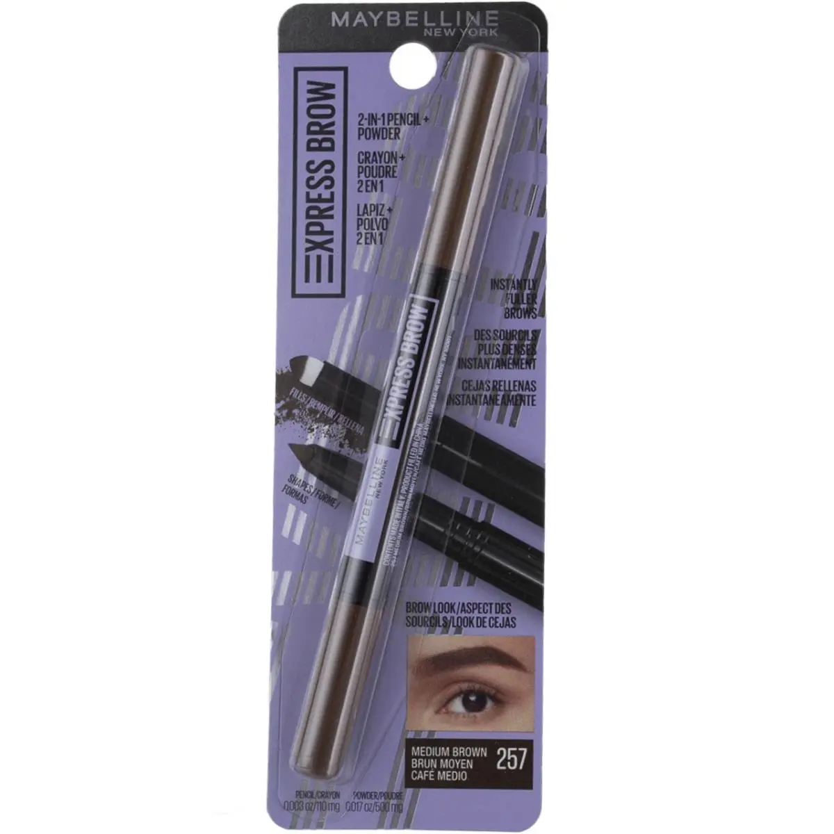 6 Pack Maybelline Express Brow 2-in-1 Pencil + Powder Medium Brown 257