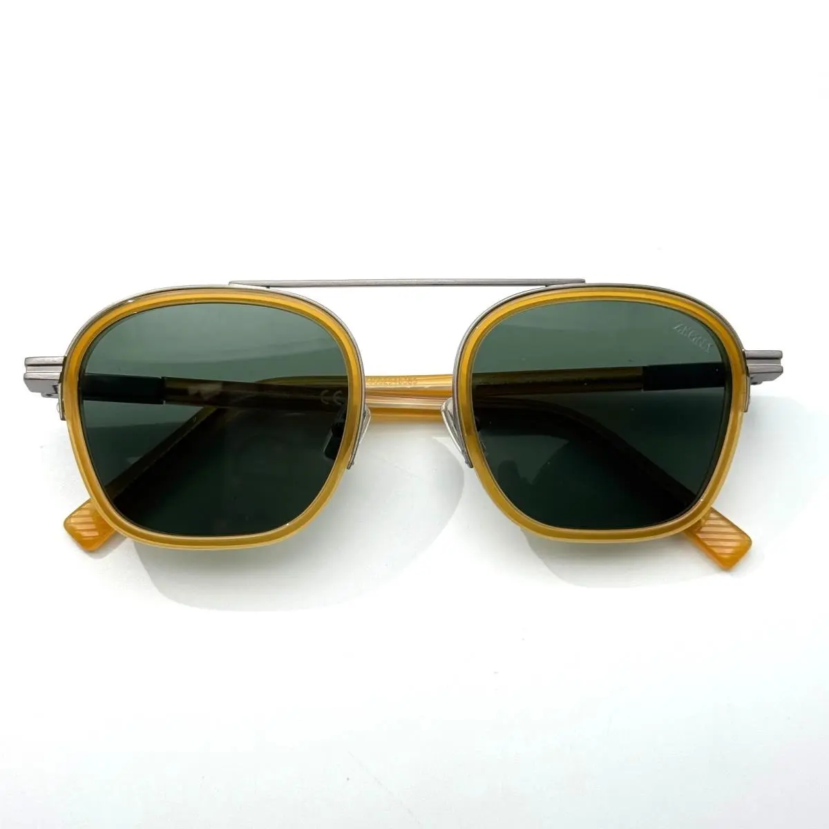 Zegna Sunglasses Orizzonte I EZ0231 45N Light Brown Square Frame Green Lens 51mm