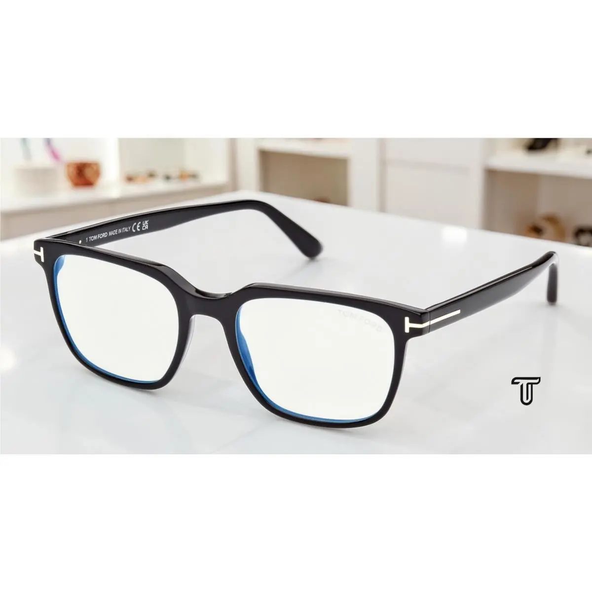 Tom Ford FT5818 F B 001 Shiny Black Blue Block Lens 53 mm Men`s Eyeglasses