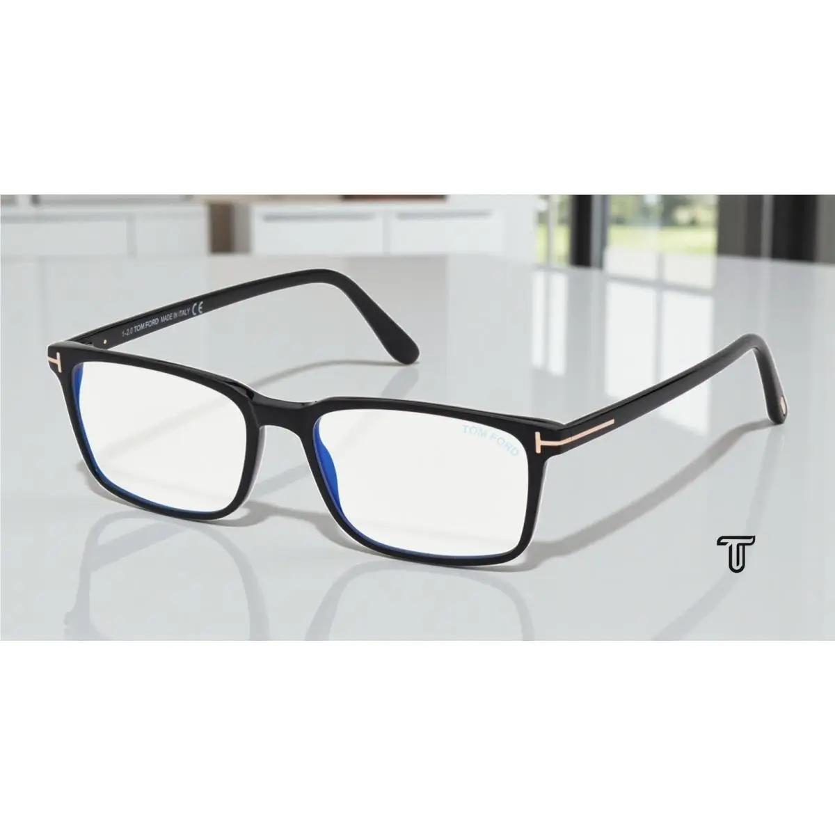 FT5735-B 001 Rectangular Shiny Black Demo Lens 56 mm Men`s Eyeglasses by Tom Ford