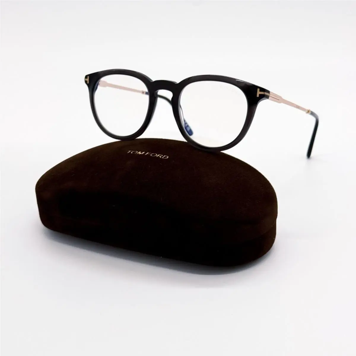 Tom Ford TF5905 005 Black Gold Round Eyeglasses FT5905