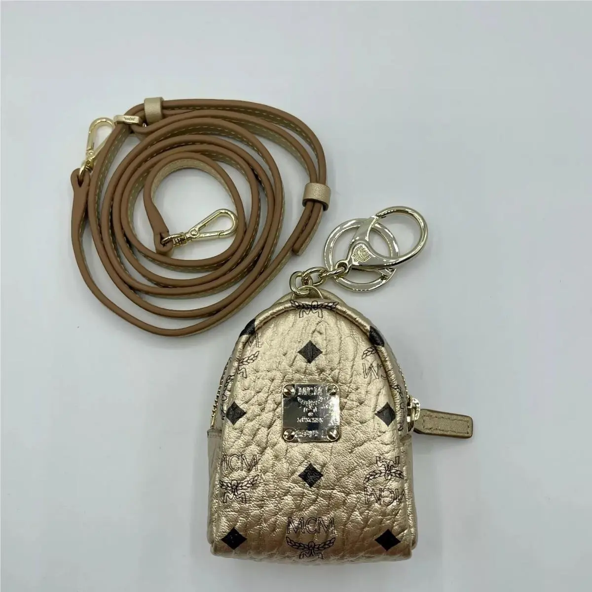 Mcm Berlin Gold Visetos Crossbody Mini Bag Charm Key Ring MXZASVI02T100