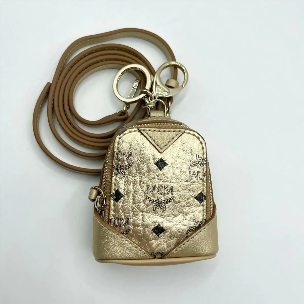 Mcm Berlin Gold Visetos Crossbody Mini Bag Charm Key Ring MXZAAVI13T100