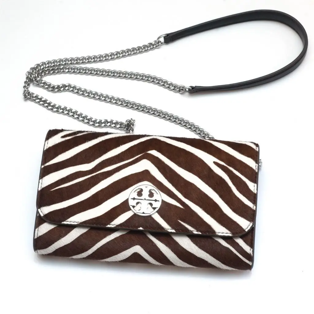 Tory Burch Willa Haircalf Chain Wallet Purse in Zebra 165920