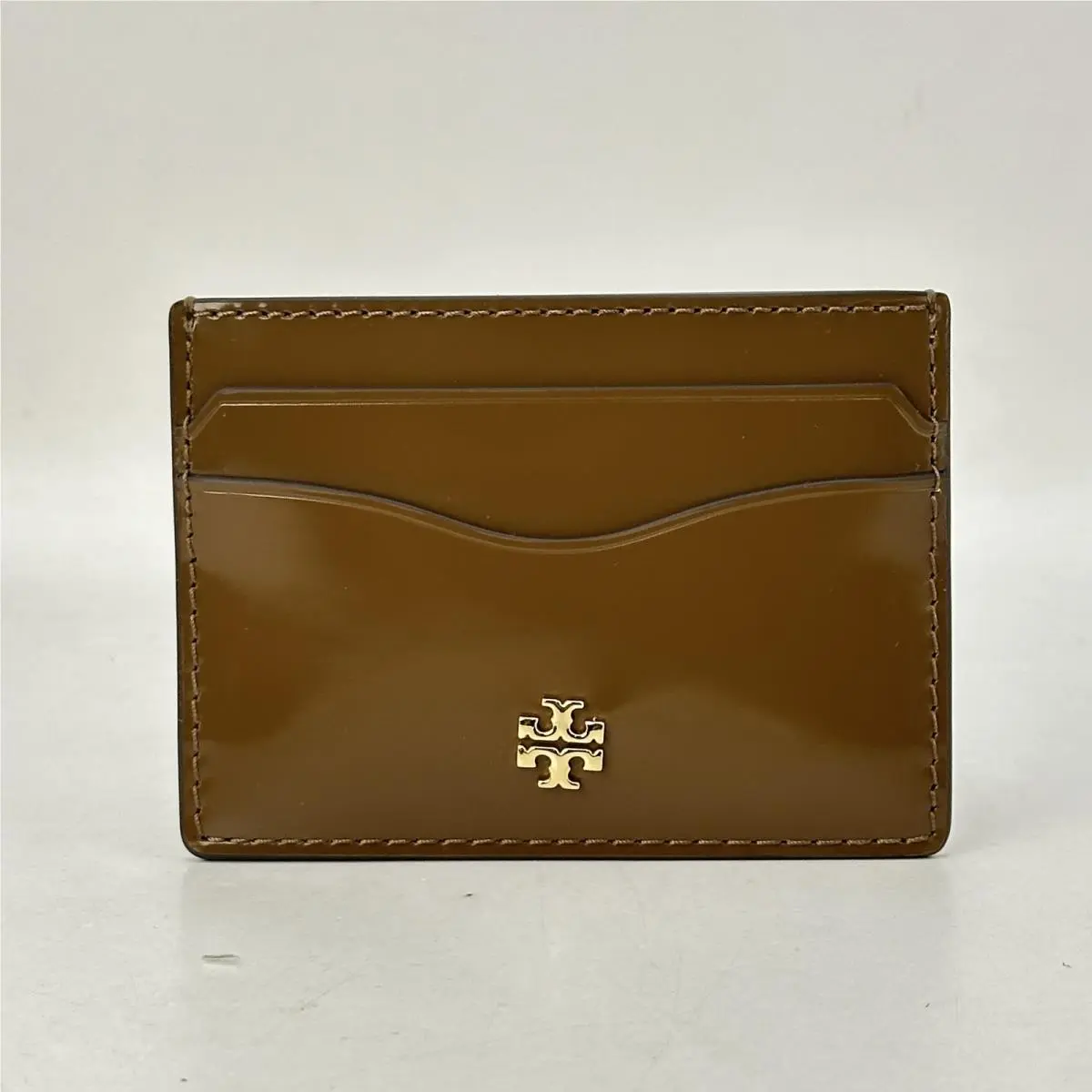 Womens Emerson Slim Card Case Wallet Patent Leather Rich Walnut by Tory Burch
