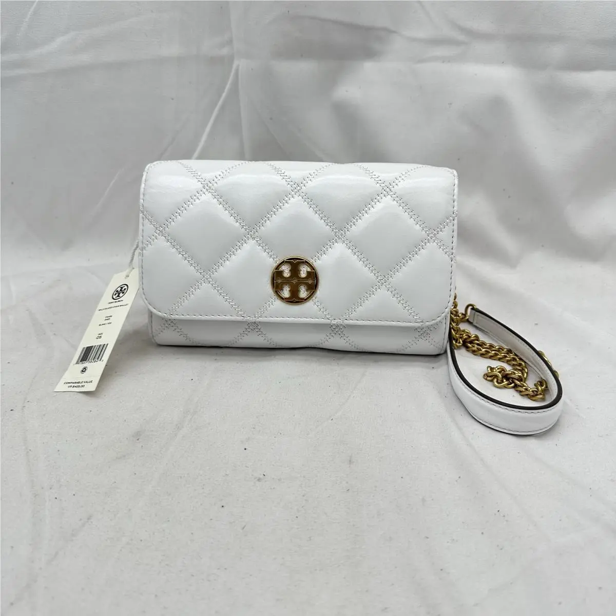 Tory Burch Womens Willa Glazed Chain Wallet Crossbody Bag Leather Blanc