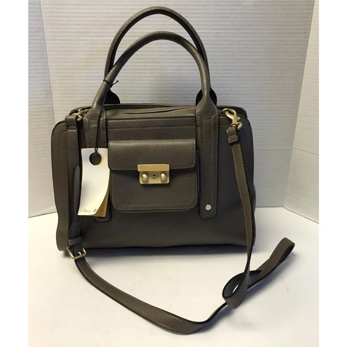 Phillip Lim Large Shoulder Crossbody Travel Satchel Gray Vegan Leather Bag