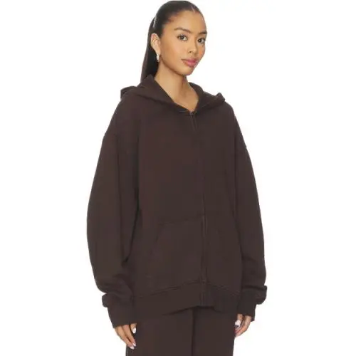 Skims Boyfriend Fleece Boxy Zip Up Hoodie Espresso Brown Womens XS