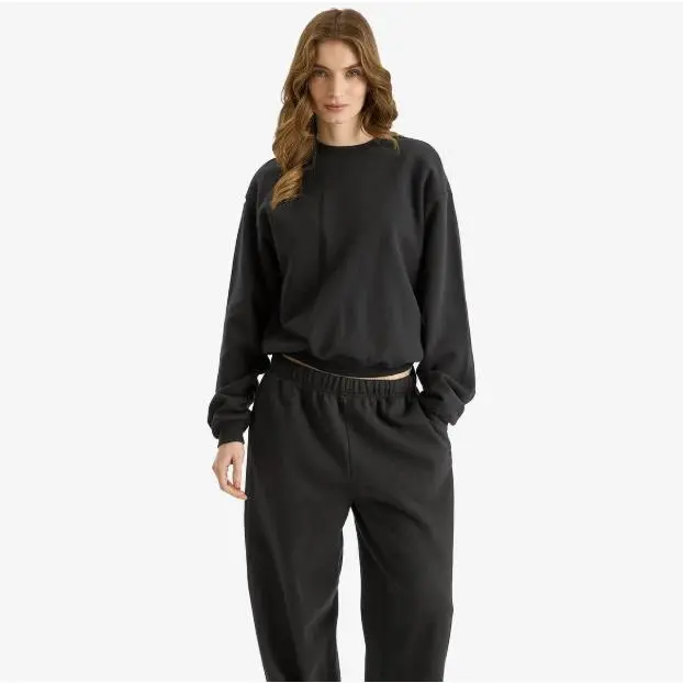 Skims Cotton Fleece Classic Crewneck Sweatshirt Onyx Black Womens Small