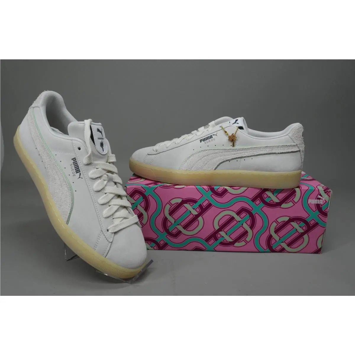 Suede Palm Tree Crew Shoes Mens Size 14 White Gum Promo Sample 394626-01 by Puma