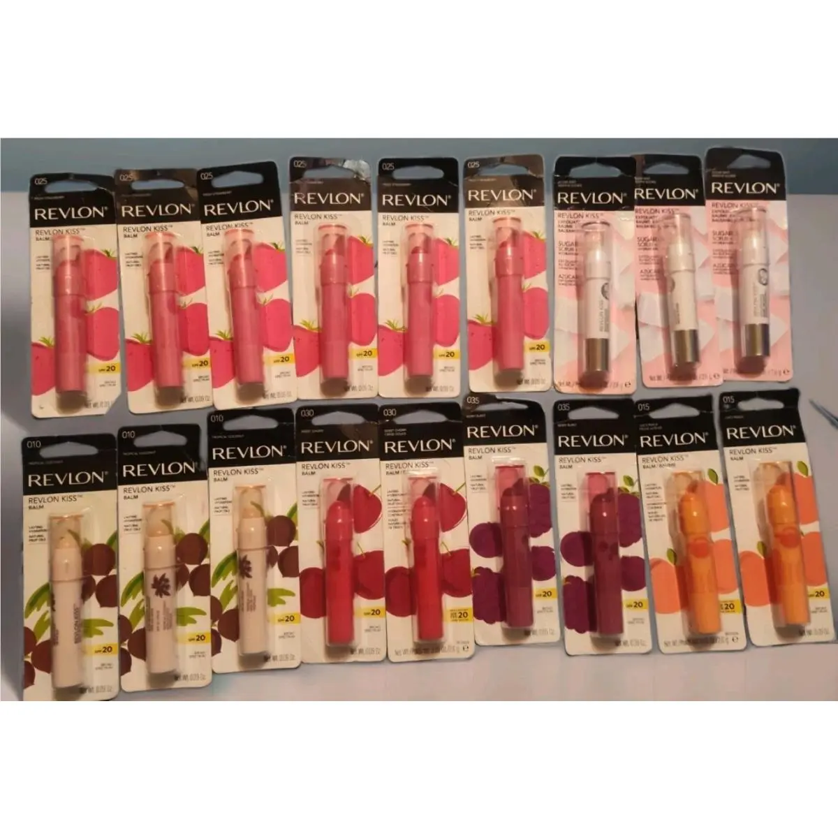 18 Revlon Kiss Balm Assorted Cherry Strawberry Tropical Coconut Sugar Mint Peach