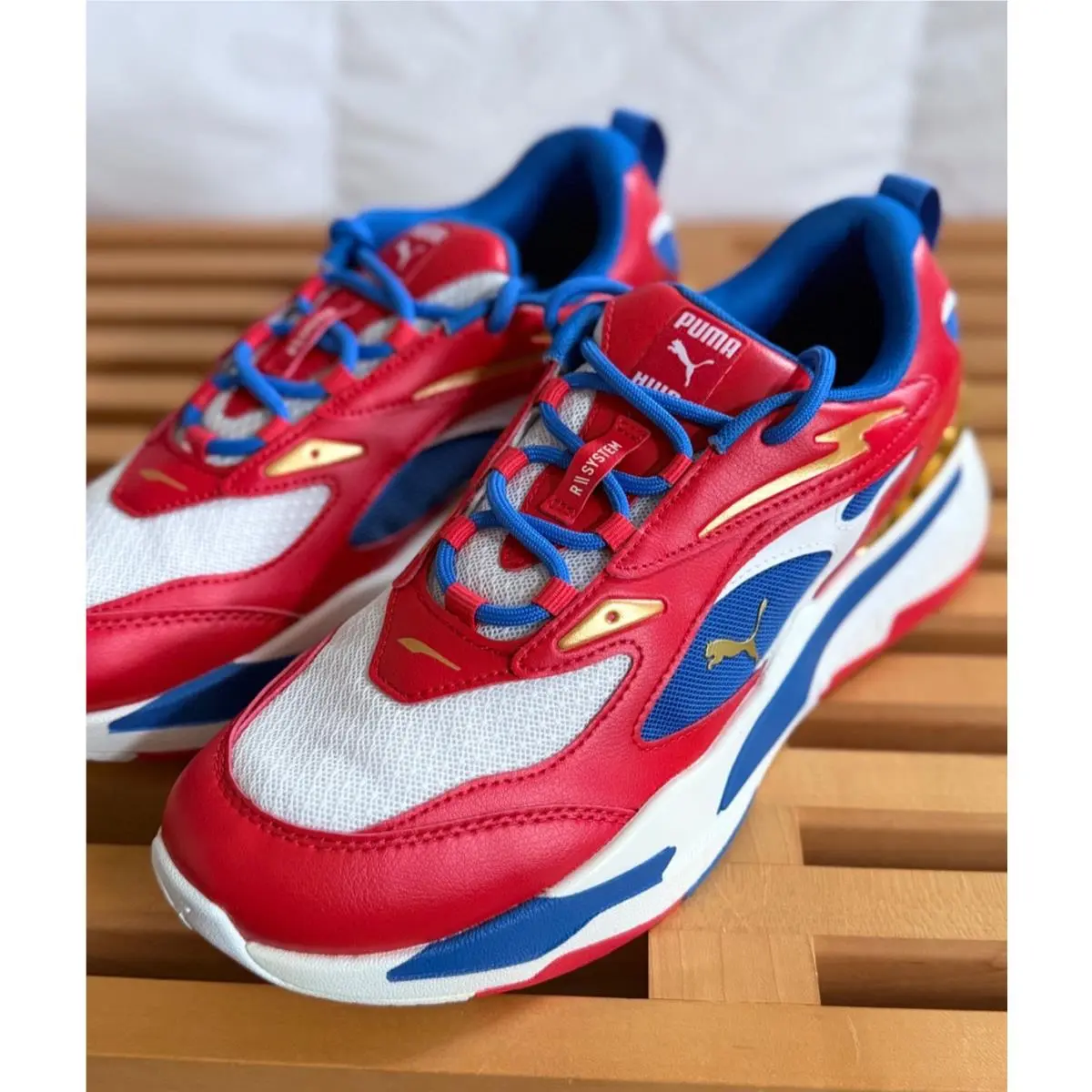 Puma RS Fast Rwb White Red Blue Gold Size 9.5 Box Retro Sneakers 388343-01