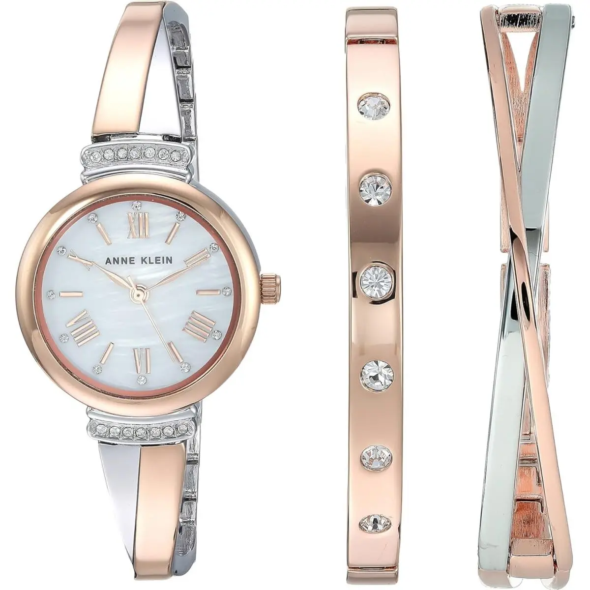 Anne Klein Women`s Premium Crystal Accented Bangle Watch Set AK/2245