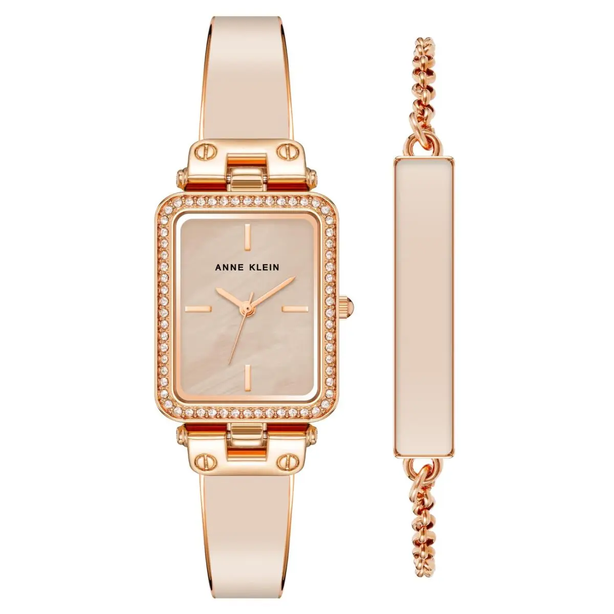 Anne Klein Womens Premium Crystal Accented Bangle Watch and Bracelet Set