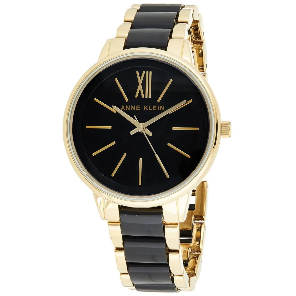 Anne Klein Women`s AK/1412BKGB Gold-tone and Black Dress Watch Black/gold