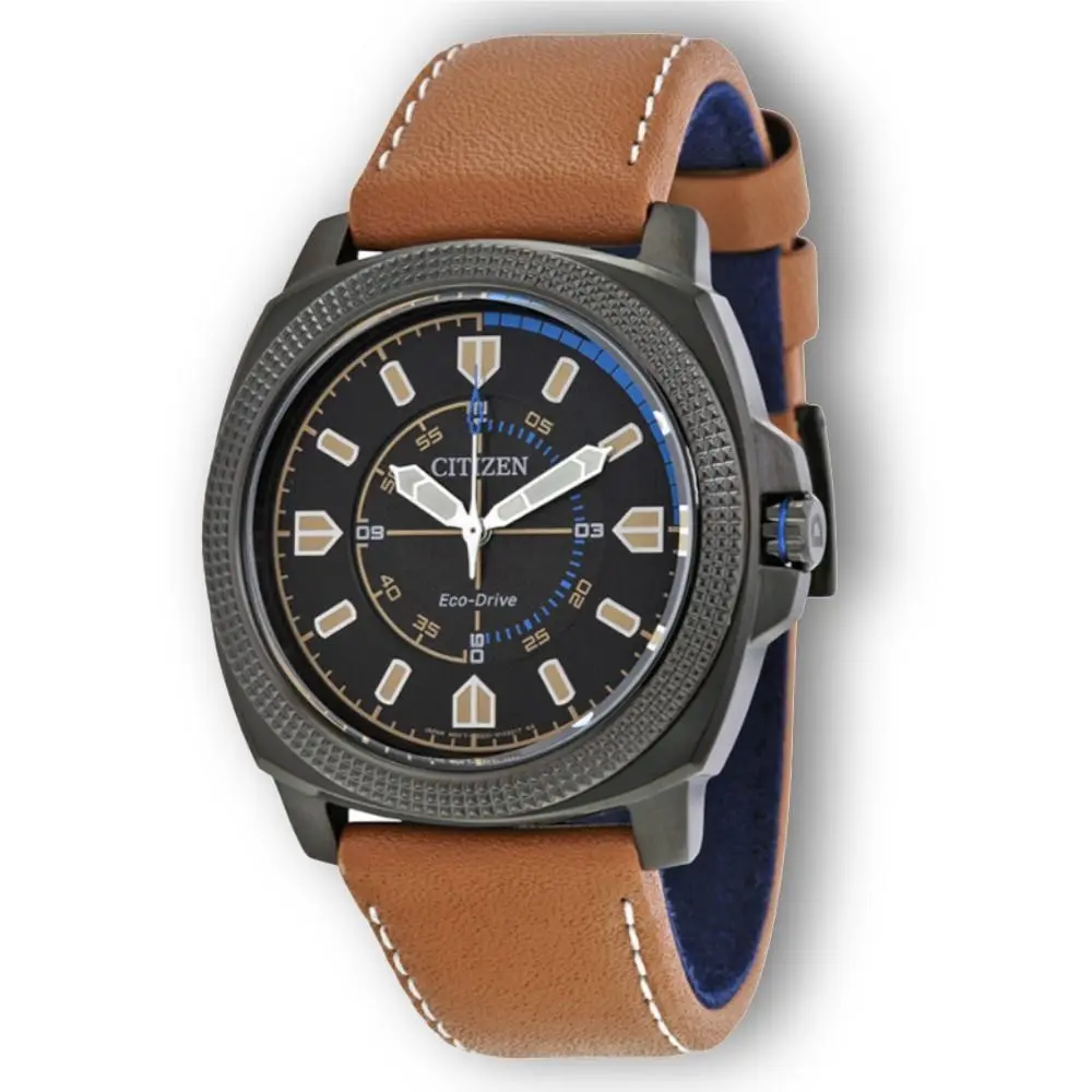 Citizen Eco-drive BJ6475-00E — Sleek Black IP Leather Men`s Watch