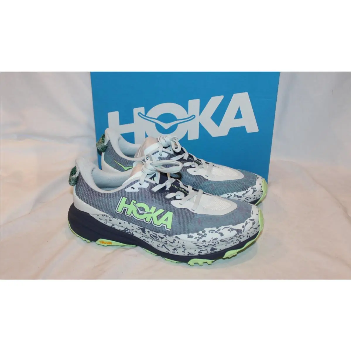 Hoka One Men`s Speedgoat 6 Running Sneakers Drpl Gray Lime Green SZ 9
