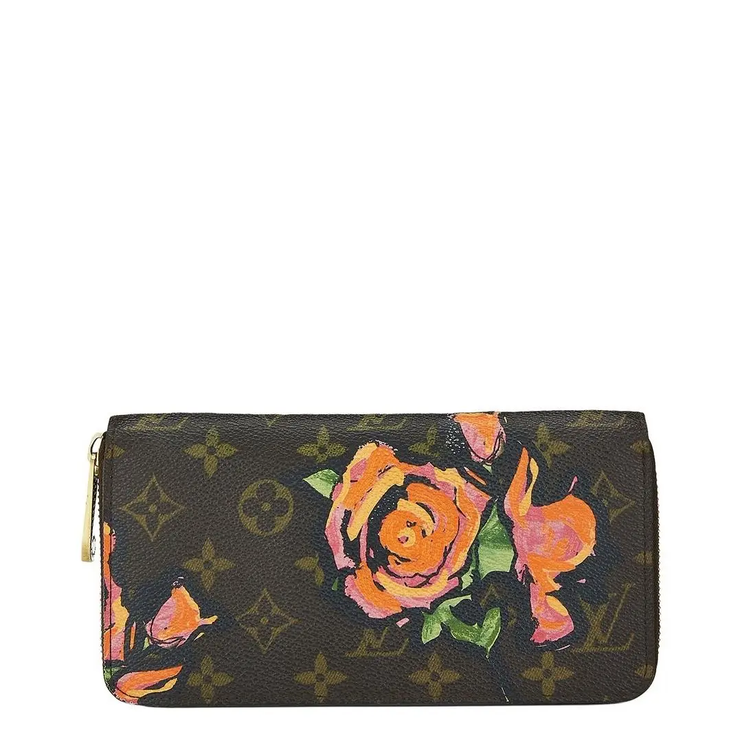 Louis Vuitton Brown Coated Canvas Roses Zippy Pre-loved Women`s