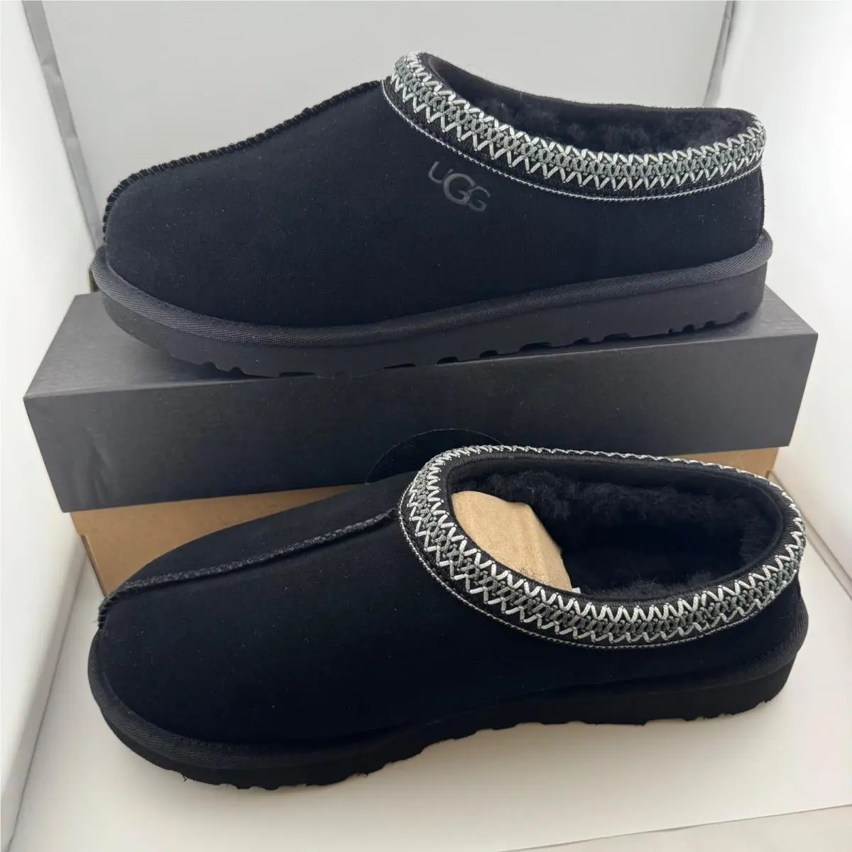 Ugg Tasman Slipper Mens 9 Black Suede Shearling Lined Clog 5950 Comfort Shoes