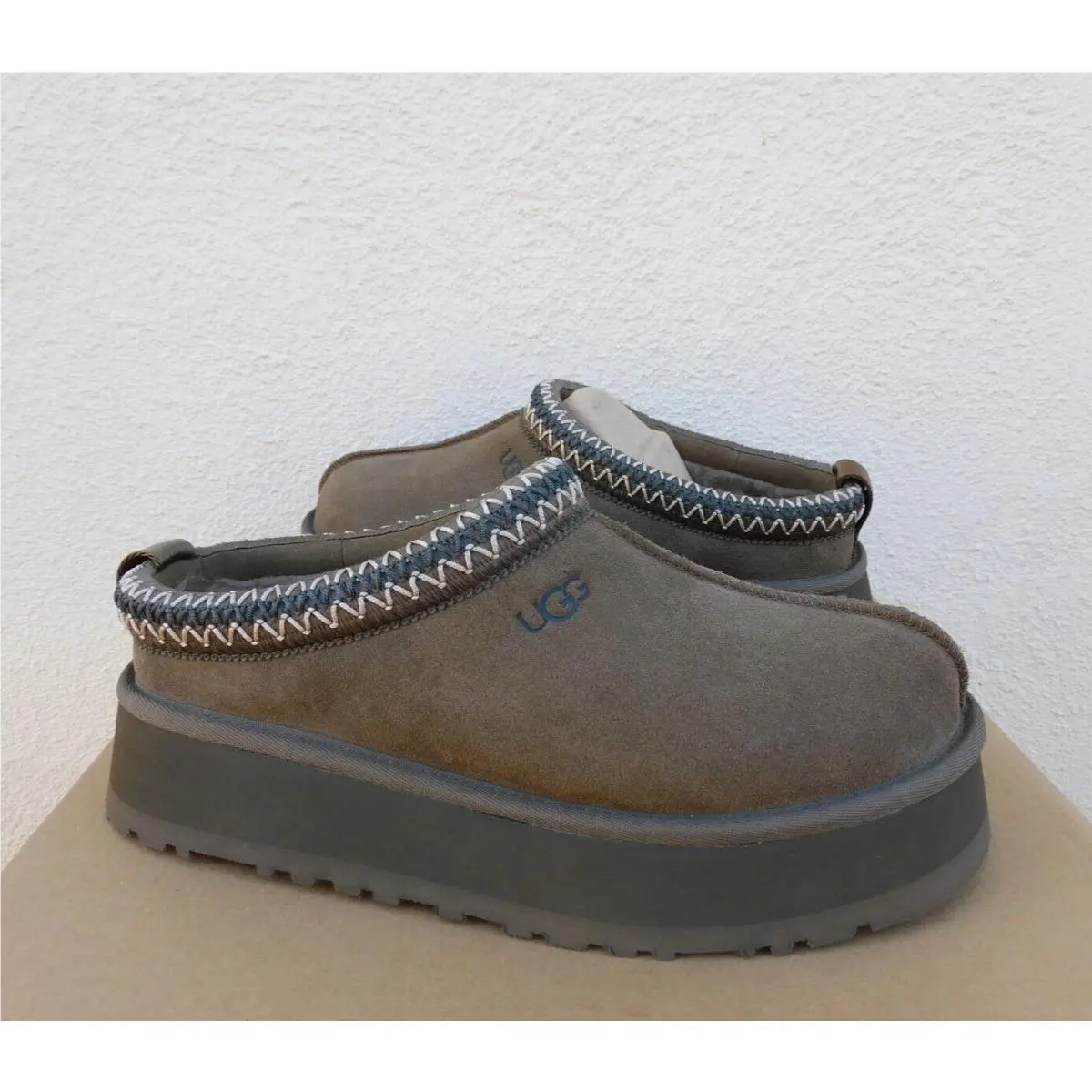 Ugg Tazz Hickory Suede/ Wool Platform Slippers Shoes Women US 10/ Eur 41
