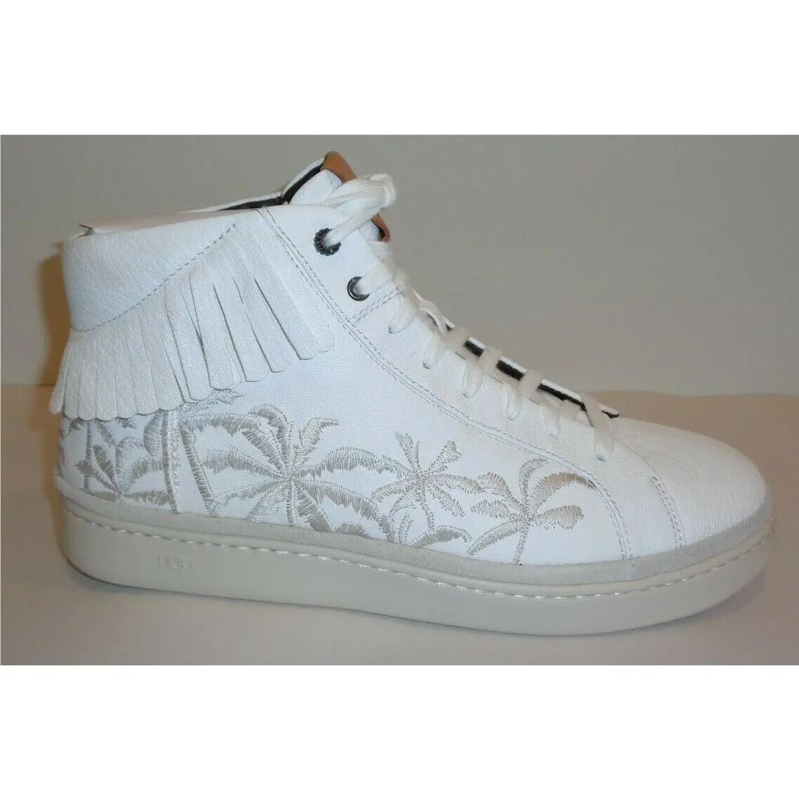 Ugg Size 10.5 M Cali Brecken White Fringe Palms Leather Sneakers Mens Shoes