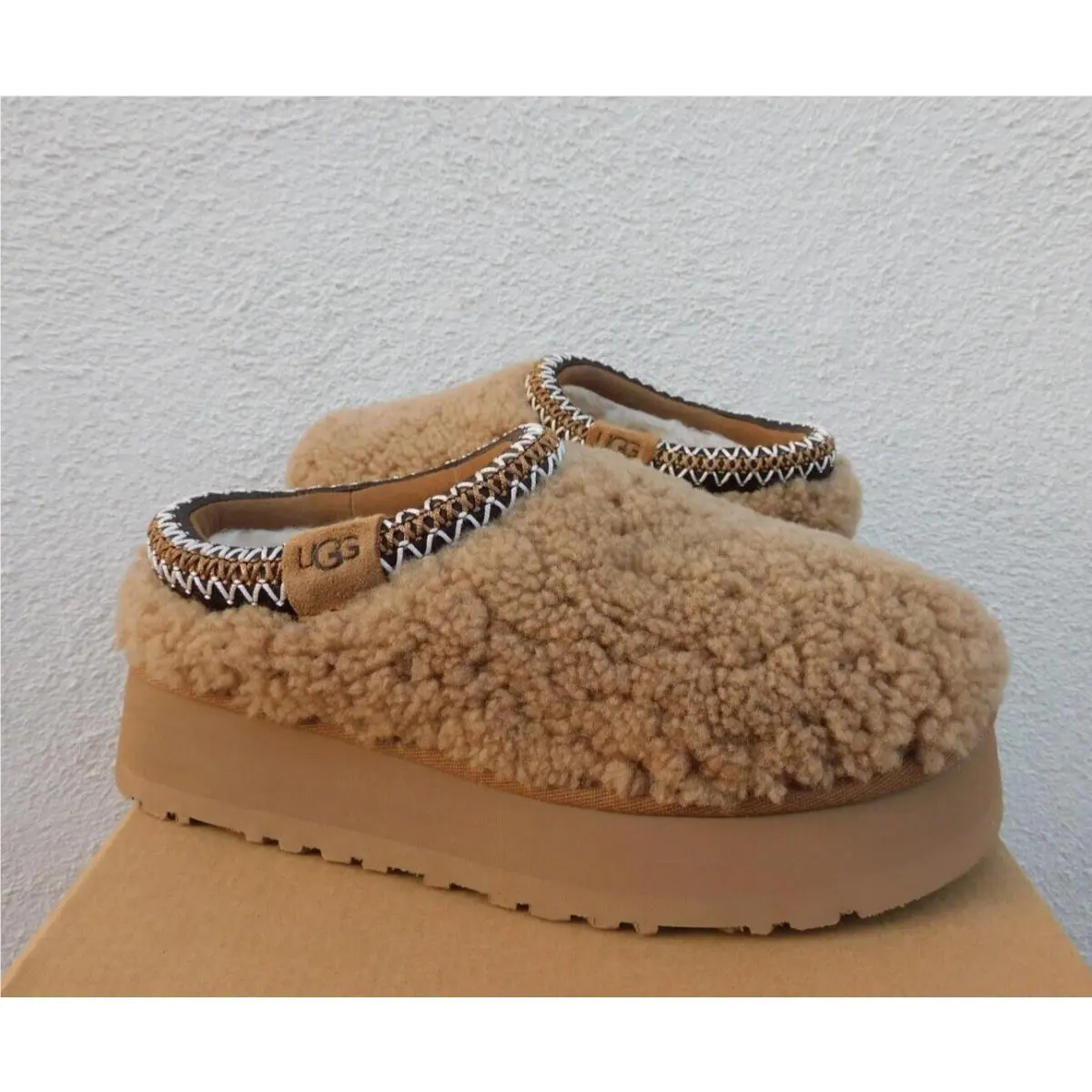 Ugg Tazz Maxi Curly Sheepskin Platform Slippers Shoes Women US 11/ Eur 42