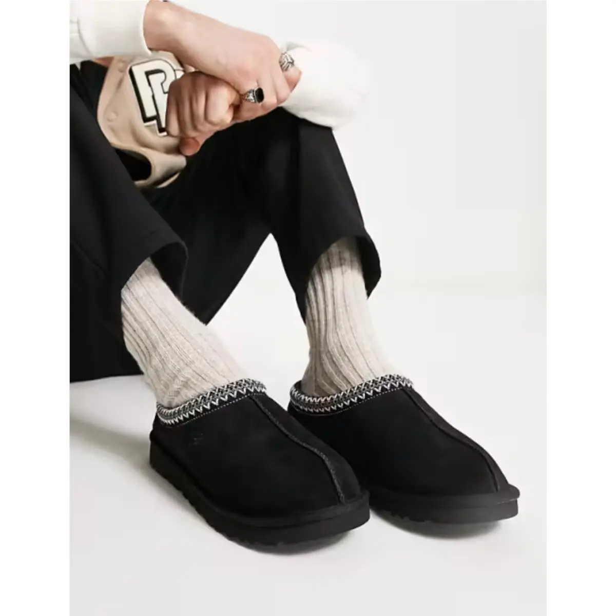 Ugg Australia Tasman Slip On Slippers Shearling Lined Suede Shoes Black Women 6