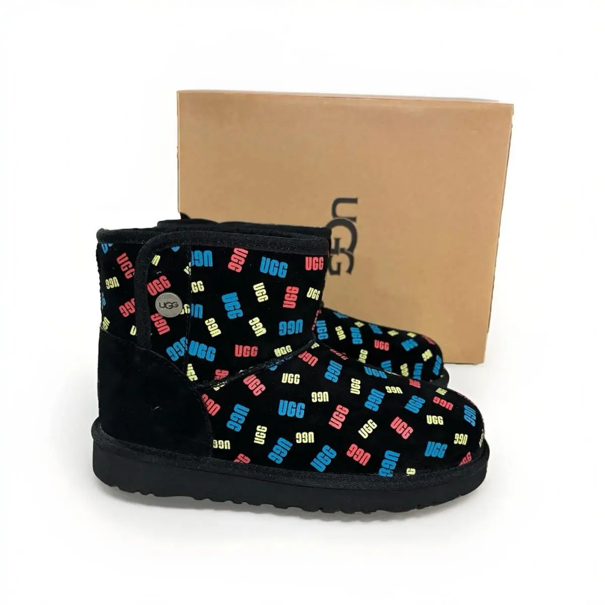 Ugg Girl`s Boots Size 2 US Black Jona Confetti Ugg Logo Girls Shoes