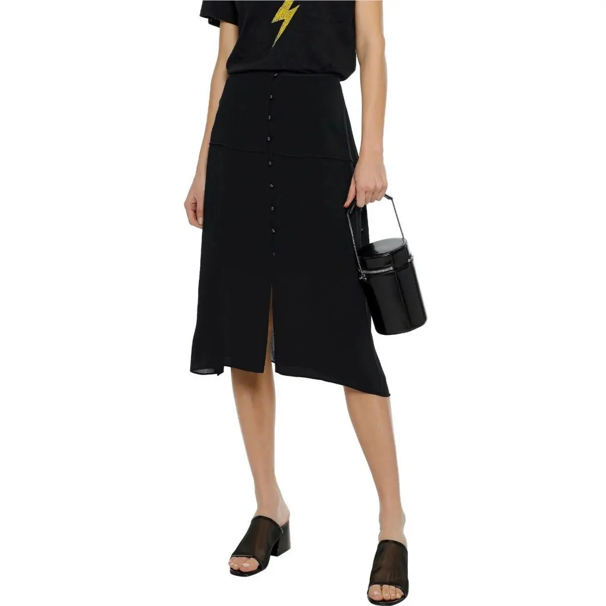 Rag Bone Jennie Button Midi Silk Skirt in Black Size 00