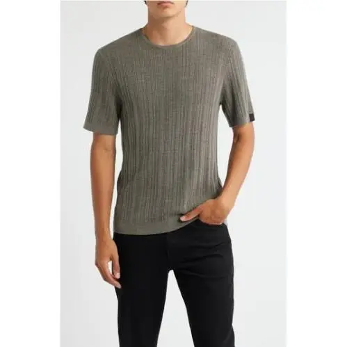 Rag Bone Shirt Mens Small Brown Ribbed Knit Cashmere Blend Tee Crawford