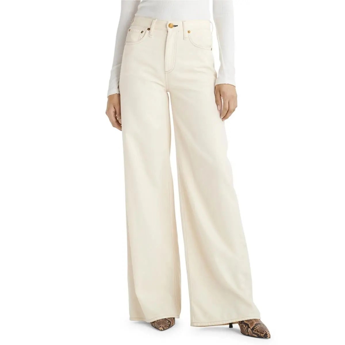 Rag Bone Featherweight Sofie Women High Rise Ultra Wide Leg Jeans Cream Sz 34