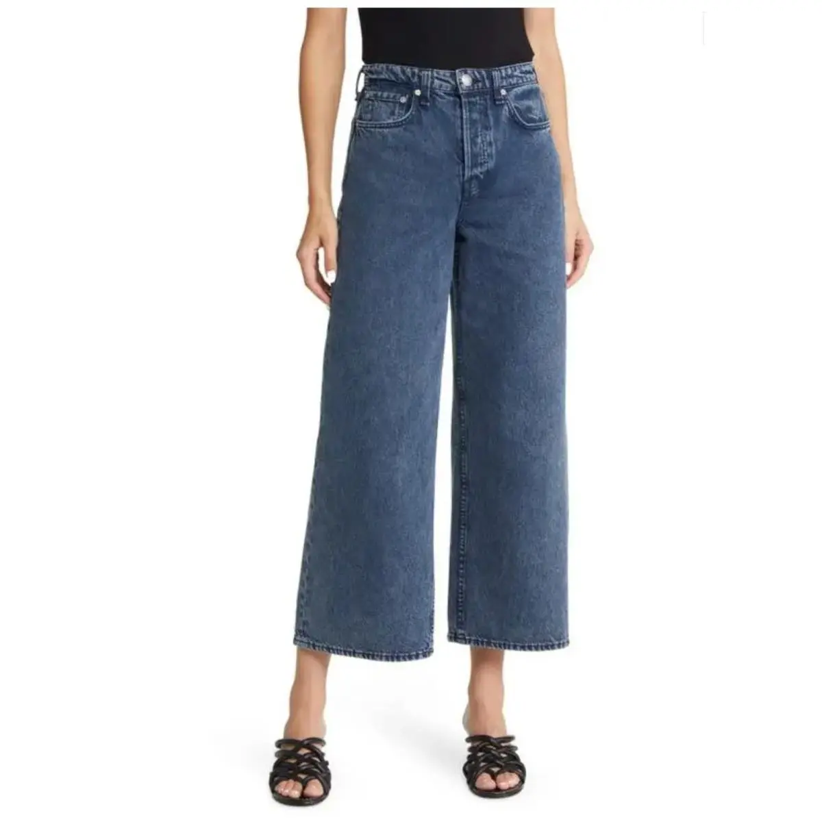 Rag Bone Maya High Waist Wide Leg Ankle Jeans Bride Trail Women`s Size 32
