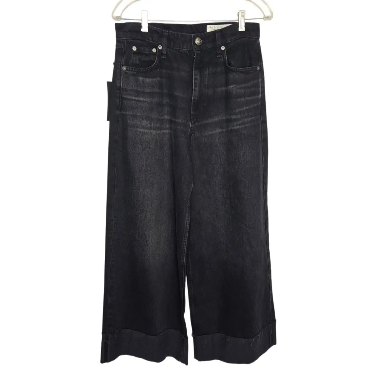 Rag Bone Sofie High Rise Ultra Wide Leg Ankle Jeans Blair Black Women 28
